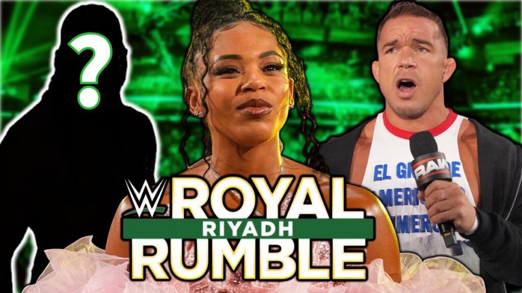 WWE Royal Rumble 2026 logo with Bianca Belair and Chad Gable