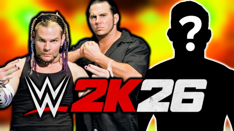 Matt and Jeff Hardy of the Hardy Boyz, next to the WWE 2K26 logo