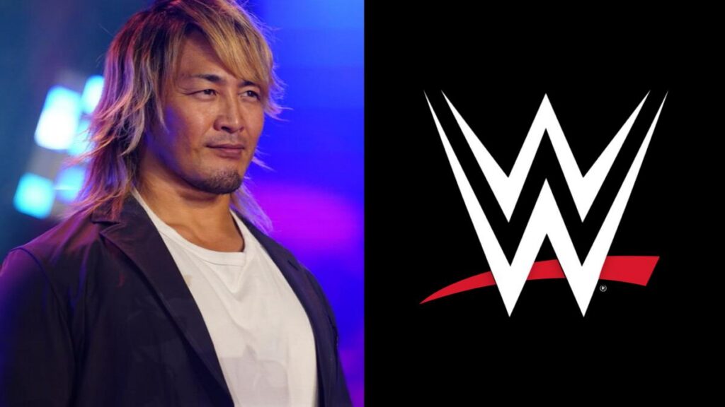 NJPW's Hiroshi Tanahashi next to the WWE logo