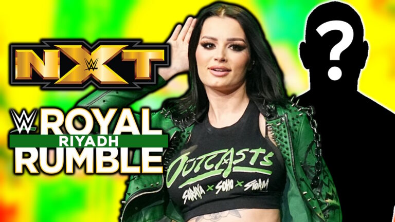 WWE NXT and Royal Rumble logos with Paige