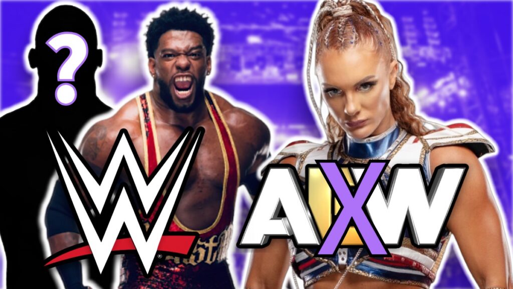 AEW's Powerhouse Hobbs and Kamille with WWE logo