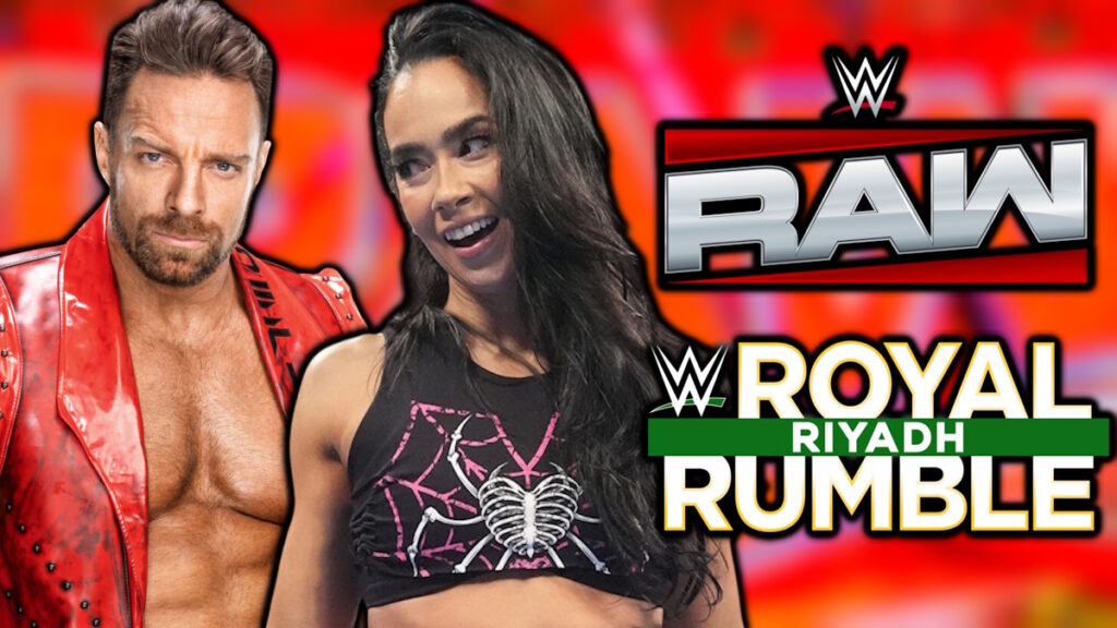WWE Raw and Royal Rumble logo, LA Knight and AJ Lee