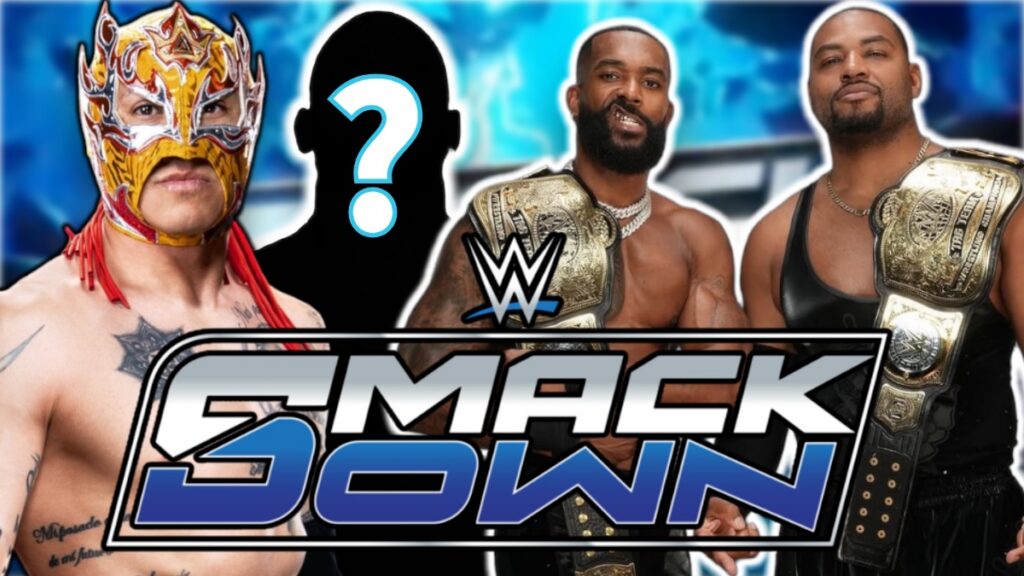 WWE SmackDown logo with Street Profits and Rey Fenix
