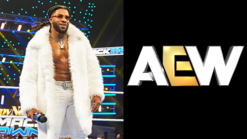 Trick Williams on WWE SmackDown alongside AEW logo