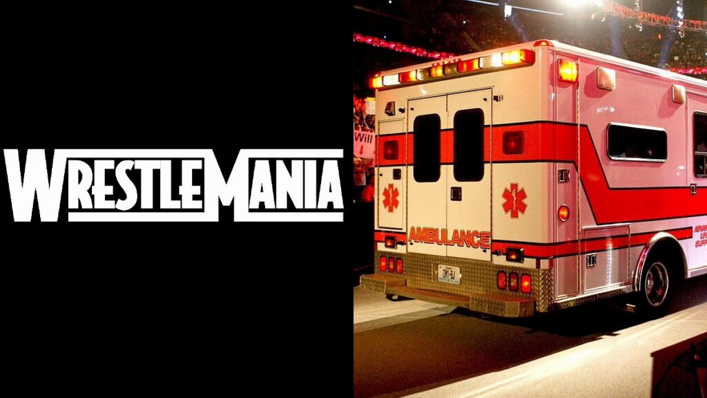 WWE WrestleMania logo and ambulance
