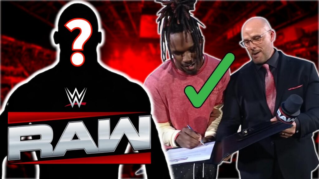 WWE Raw logo with Je'Von Evans and Adam Pearce