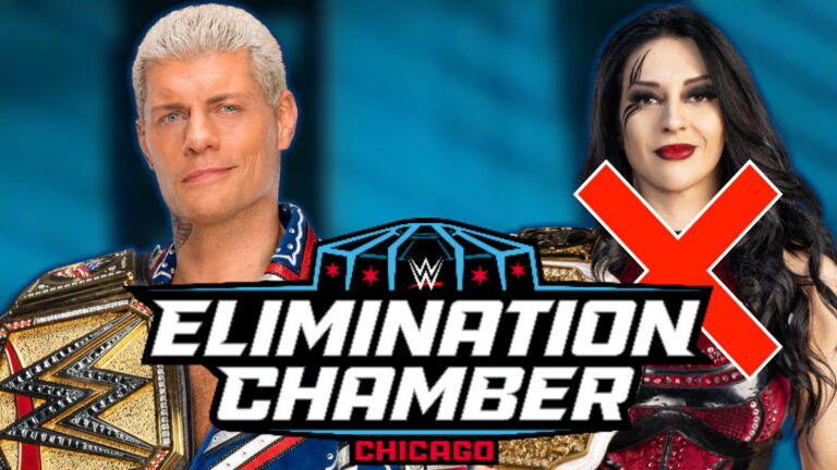 Cody Rhodes, Stephanie Vaquer and the WWE Elimination Chamber logo