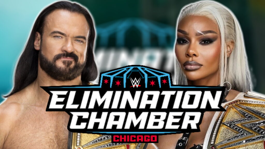 WWE Elimination Chamber logo and Drew McIntyre and Jade Cargill