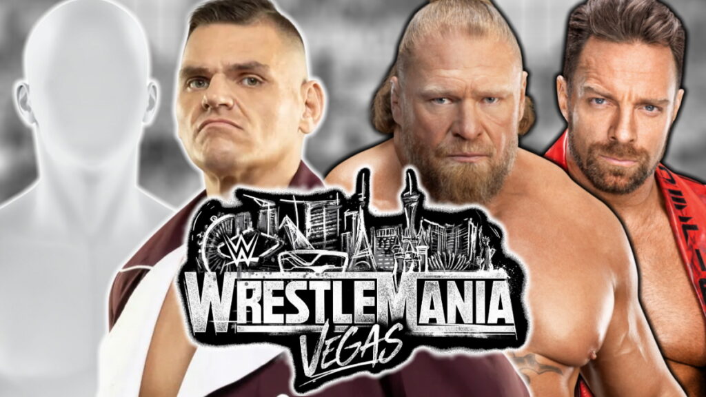 WWE WrestleMania 42 logo with Brock Lesnar, LA Knight and Gunther