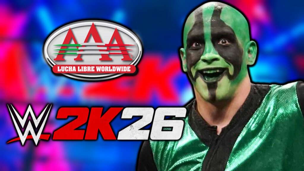 WWE 2K26 and AAA logos with Mr Iguana