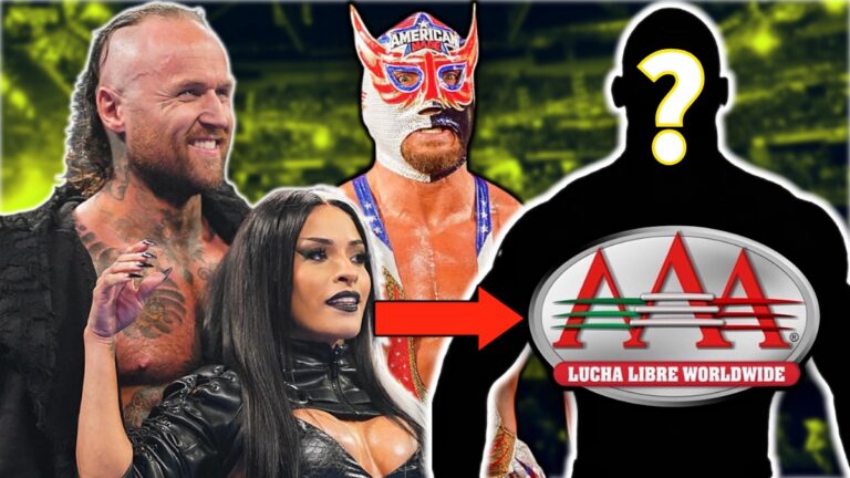 WWE's Aleister Black, Zelina and El Grande Americano with the AAA logo