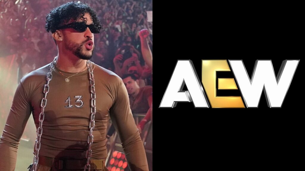 Bad Bunny in WWE and AEW logo