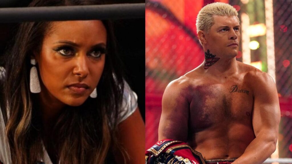 Brandi Rhodes next to WWE's Cody Rhodes