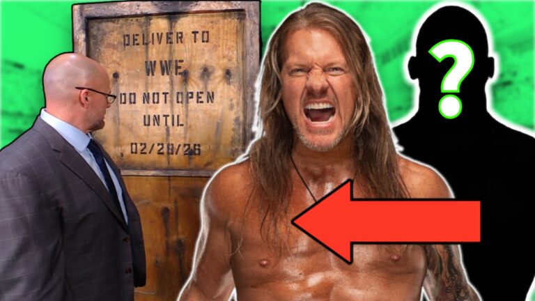 Chris Jericho with Adam Pearce and WWE's mystery crate