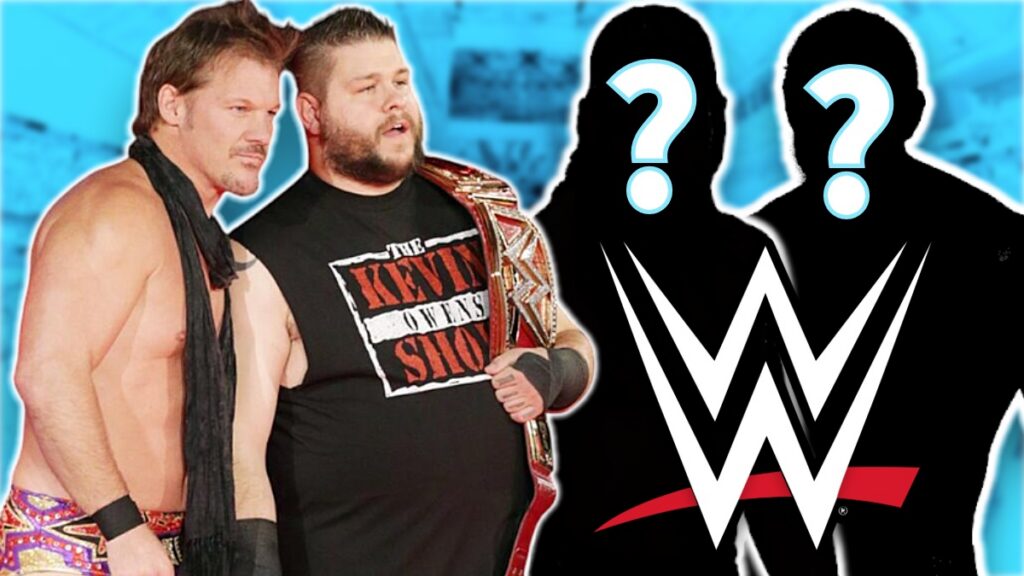 WWE logo with Chris Jericho and Kevin Owens