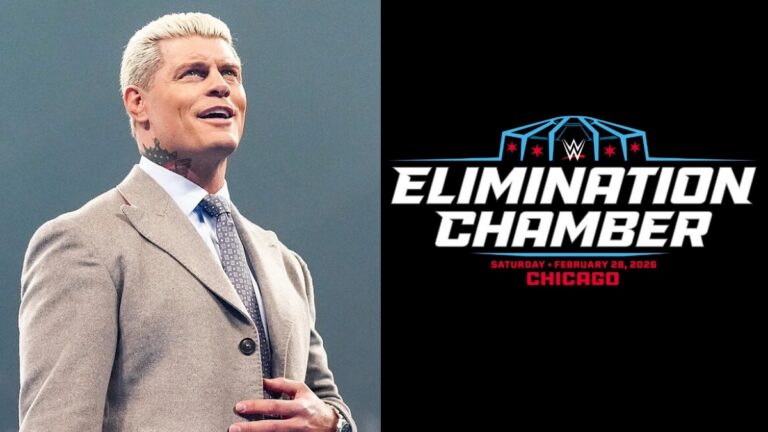 Cody Rhodes and WWE Elimination Chamber logo