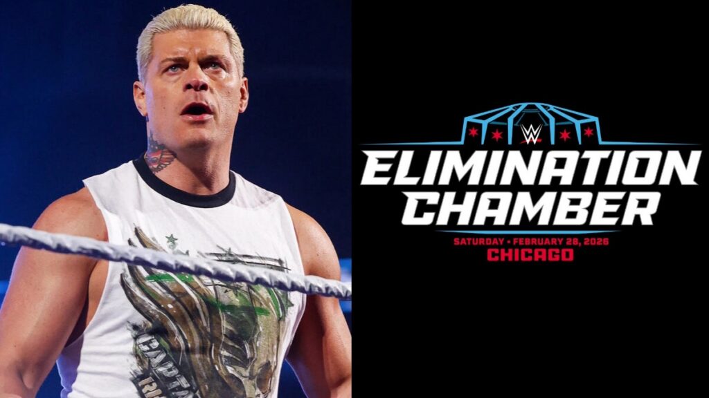 Cody Rhodes and WWE Elimination Chamber 2026 logo