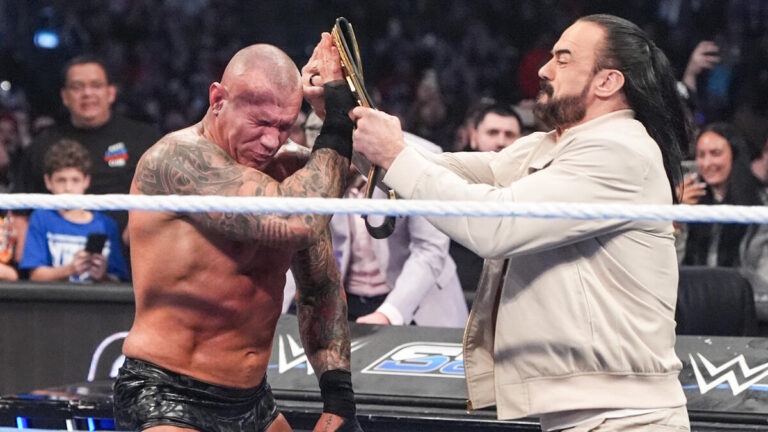 Drew McIntyre attacking Randy Orton on WWE SmackDown