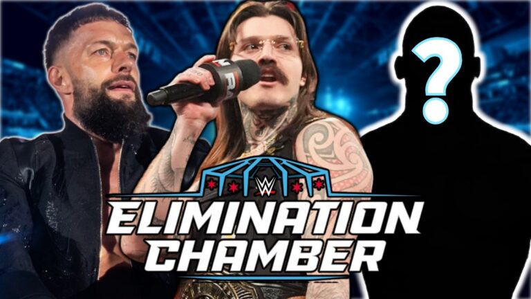 WWE Elimination Chamber logo with Dominik Mysterio and Finn Balor