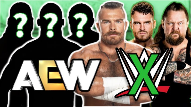 WWE and AEW logos with Gallus