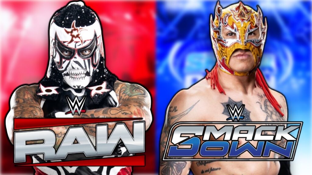 WWE Raw and SmackDown logos with Penta and Rey Fenix