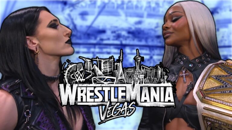 WWE WrestleMania 42 logo with Jade Cargill and Rhea Ripley