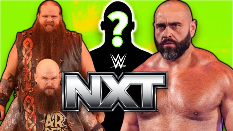 WWE NXT logo with Rusev and The War Raiders