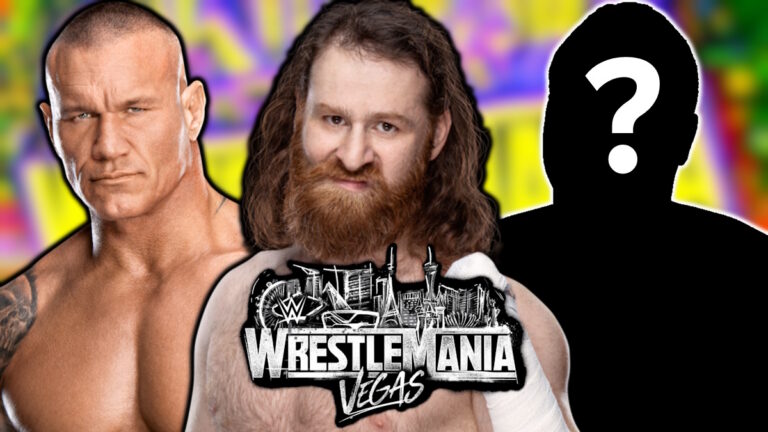 WWE WrestleMania 42 logo, Sami Zayn and Randy Orton