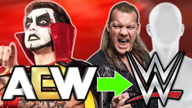 AEW and WWE logos with Danhausen and Chris Jericho