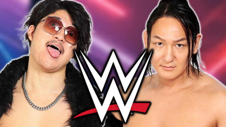 Pro Wrestling NOAH stars OZAWA and Ulka Sasaki with the WWE logo