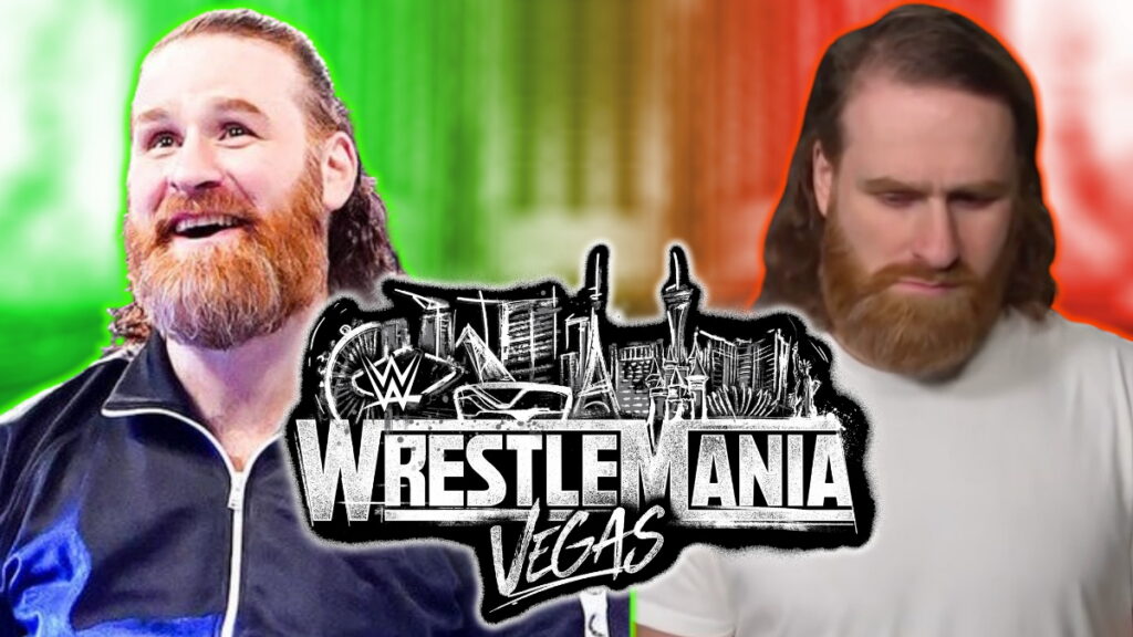 Sami Zayn and the WWE WrestleMania 42 logo