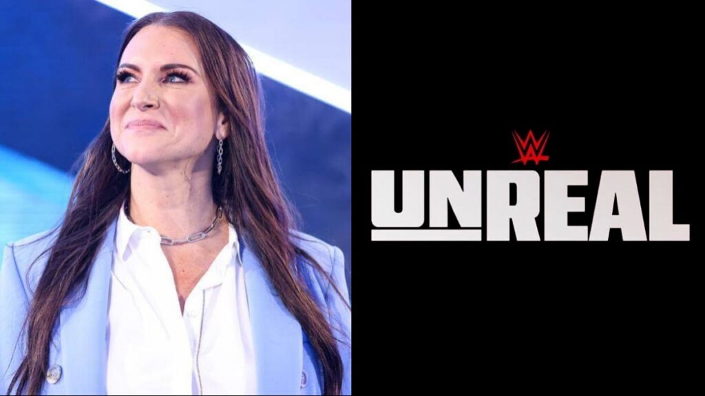 Stephanie McMahon next to the WWE Unreal logo
