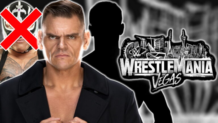 Gunther, Rey Mysterio and the WWE WrestleMania 42 logo