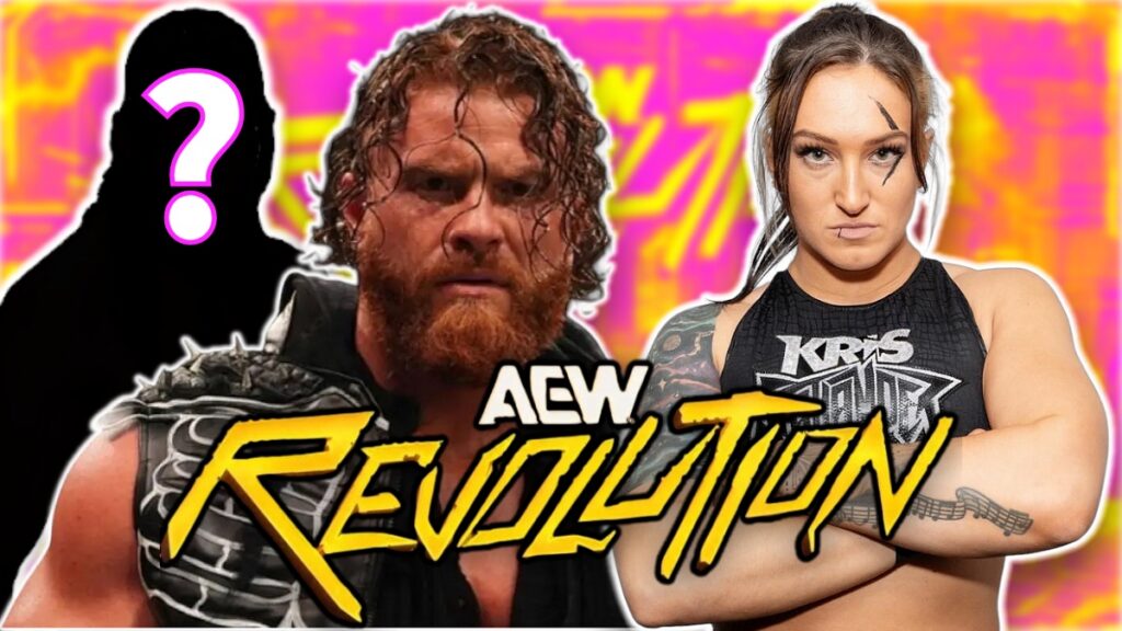 AEW Revolution logo with Kris Statlander and Buddy Matthews