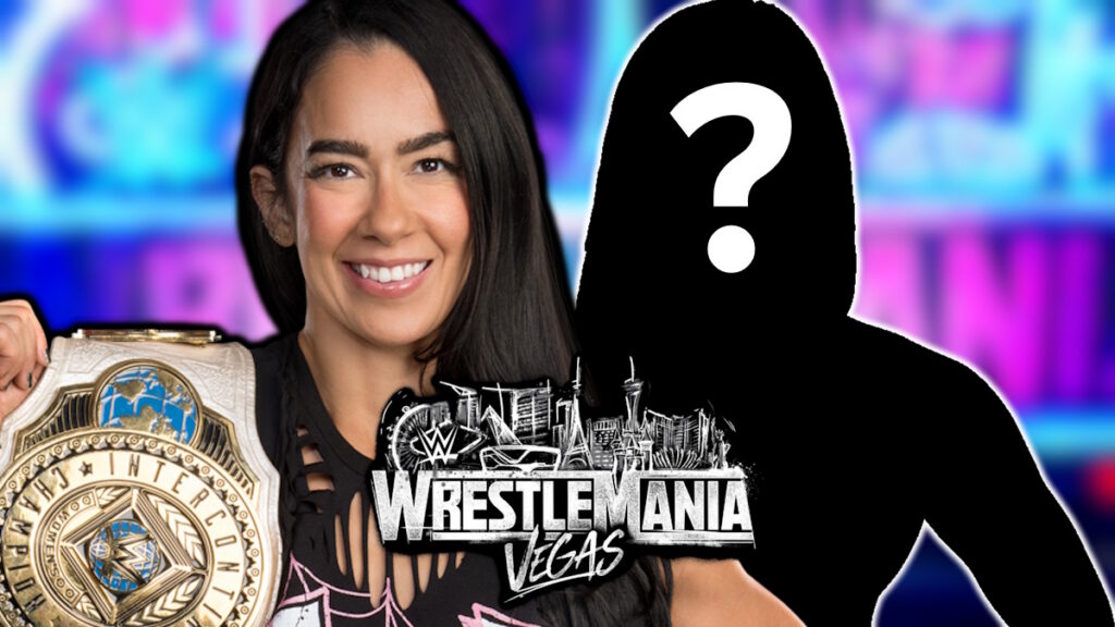 AJ Lee with a silhouette and the WWE WrestleMania 42 logo