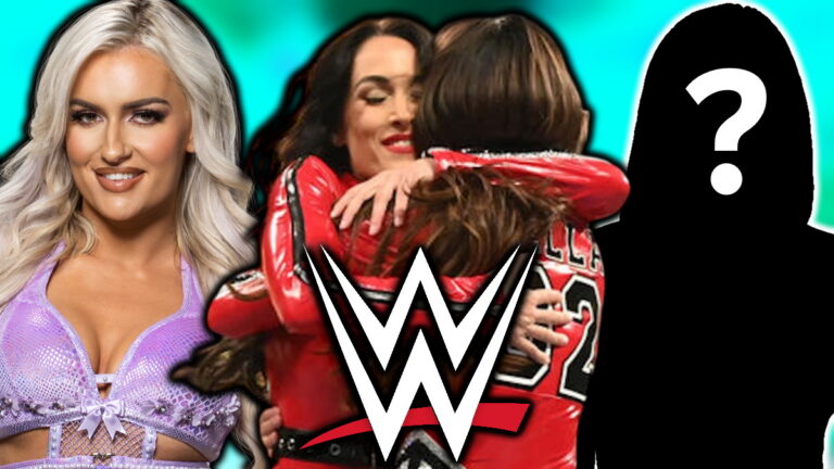 WWE logo, Blake Monroe and Bella Twins