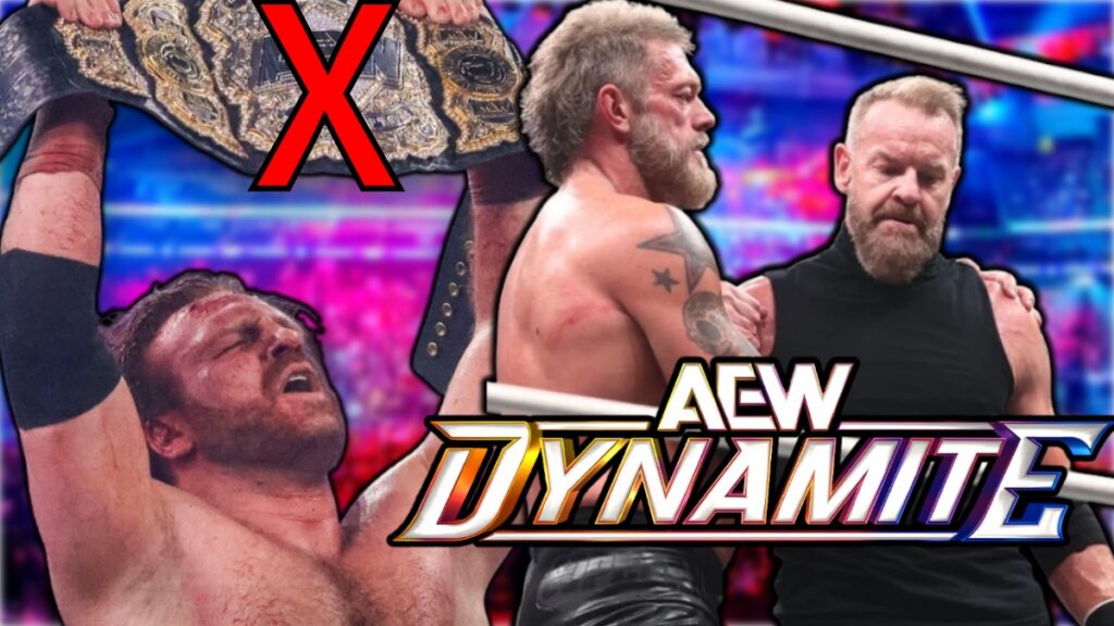 AEW Dynamite logo with Hangman Adam Page, Christian Cage and Adam Copeland