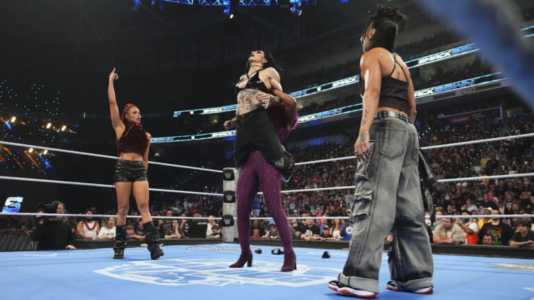WWE SmackDown, Jade Cargill, Michin and B-Fab attacking Rhea Ripley