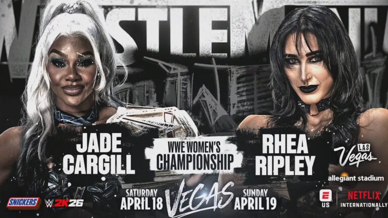 WWE WrestleMania 42 graphic for Jade Cargill vs. Rhea Ripley