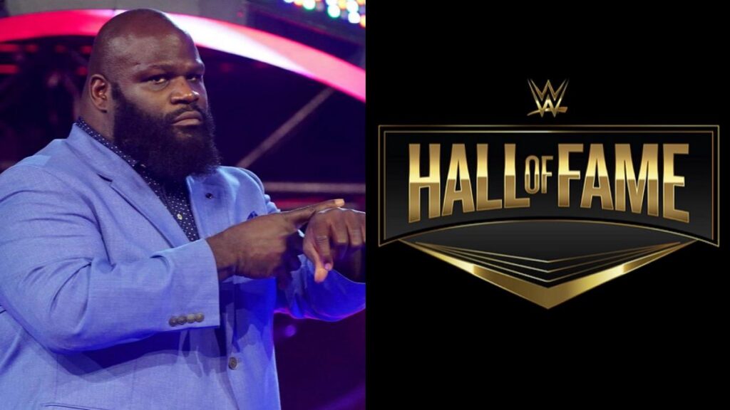 WWE legend and former AEW name Mark Henry next to the WWE Hall of Fame logo