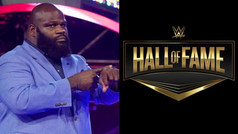 WWE legend and former AEW name Mark Henry next to the WWE Hall of Fame logo