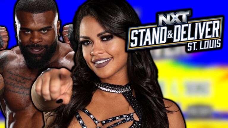 WWE NXT Stand & Deliver logo, Elijah Holyfield and Nikki Blackheart