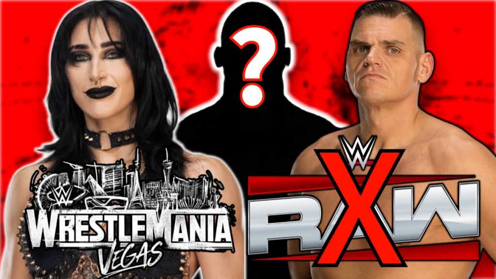WWE WrestleMania 42 and Raw logos with Rhea Ripley and GUNTHER