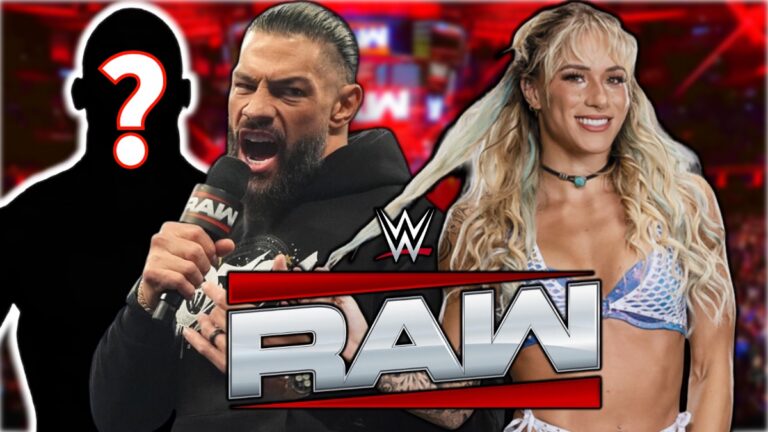 WWE Raw logo with Roman Reigns and Sol Ruca