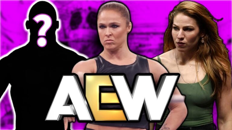 Ronda Rousey, Marina Shafir and the AEW logo