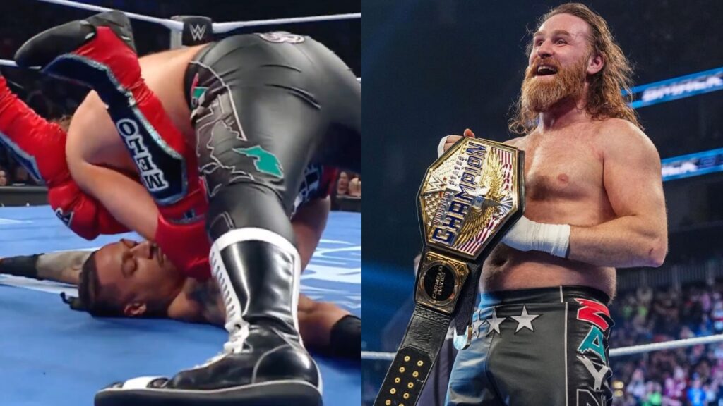 Sami Zayn with the WWE United States Title after beating Carmelo Hayes on SmackDown