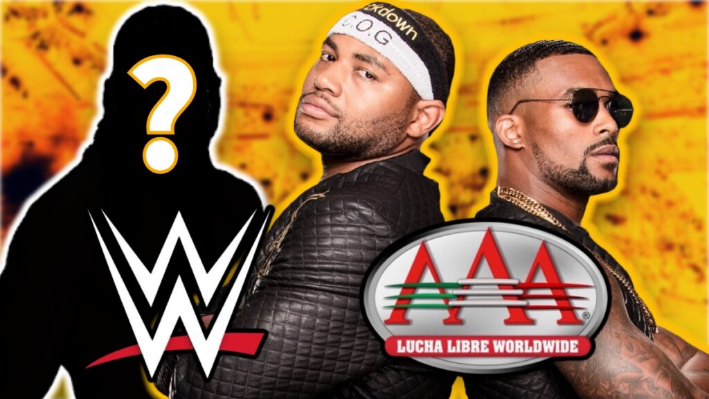 WWE and AAA logos with Angelo Dawkins and Montez Ford