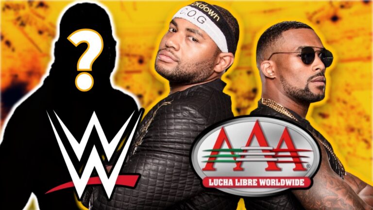 WWE and AAA logos with Angelo Dawkins and Montez Ford