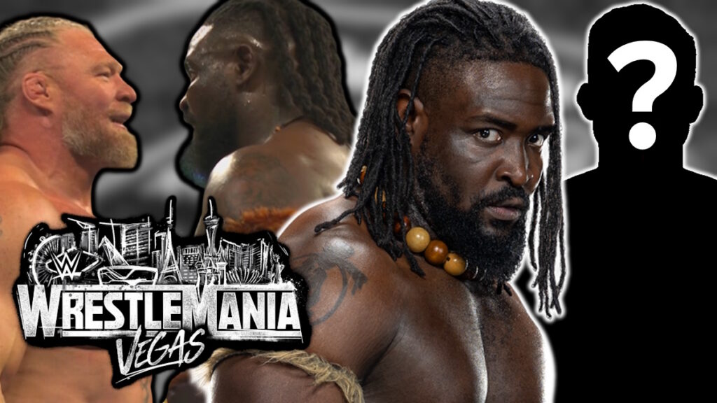 WWE WrestleMania 42 logo, Oba Femi and Brock Lesnar