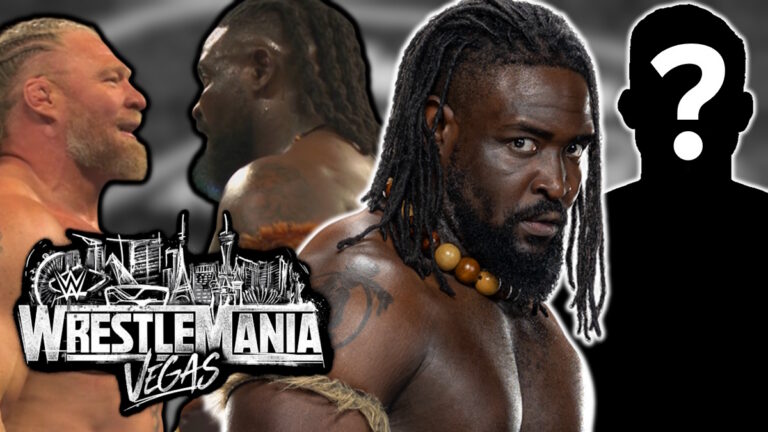 WWE WrestleMania 42 logo, Oba Femi and Brock Lesnar